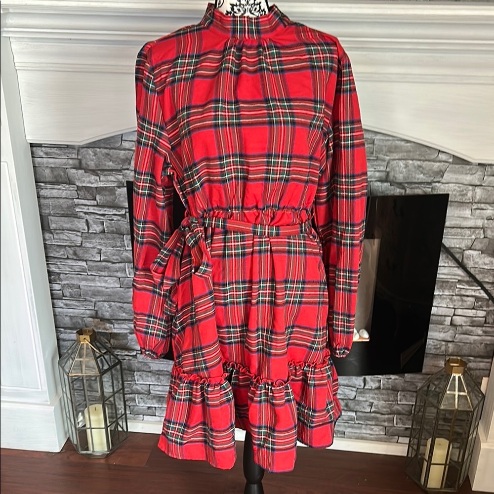 Red Plaid Ruffle Dress